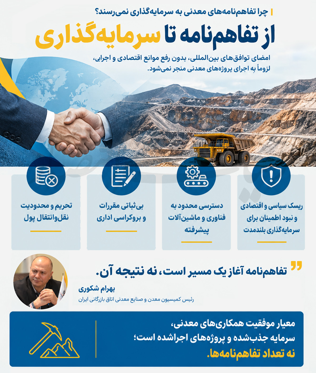 چرا امضای تفاهم‌نامه‌های بین‌المللی به سرمایه‌گذاری خارجی منجر نمی‌شود؟/ ریشه‌های ناکامی همکاری‌های معدنی