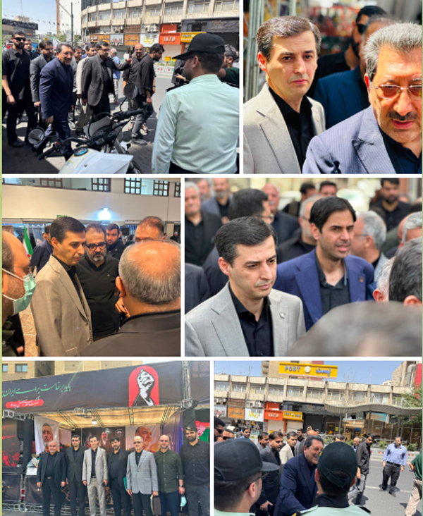 همراهی فرید دهقانی با وزیر صمت در بازدید از موکب چادرملو در آستانه مراسم تشییع رهبر شهید انقلاب